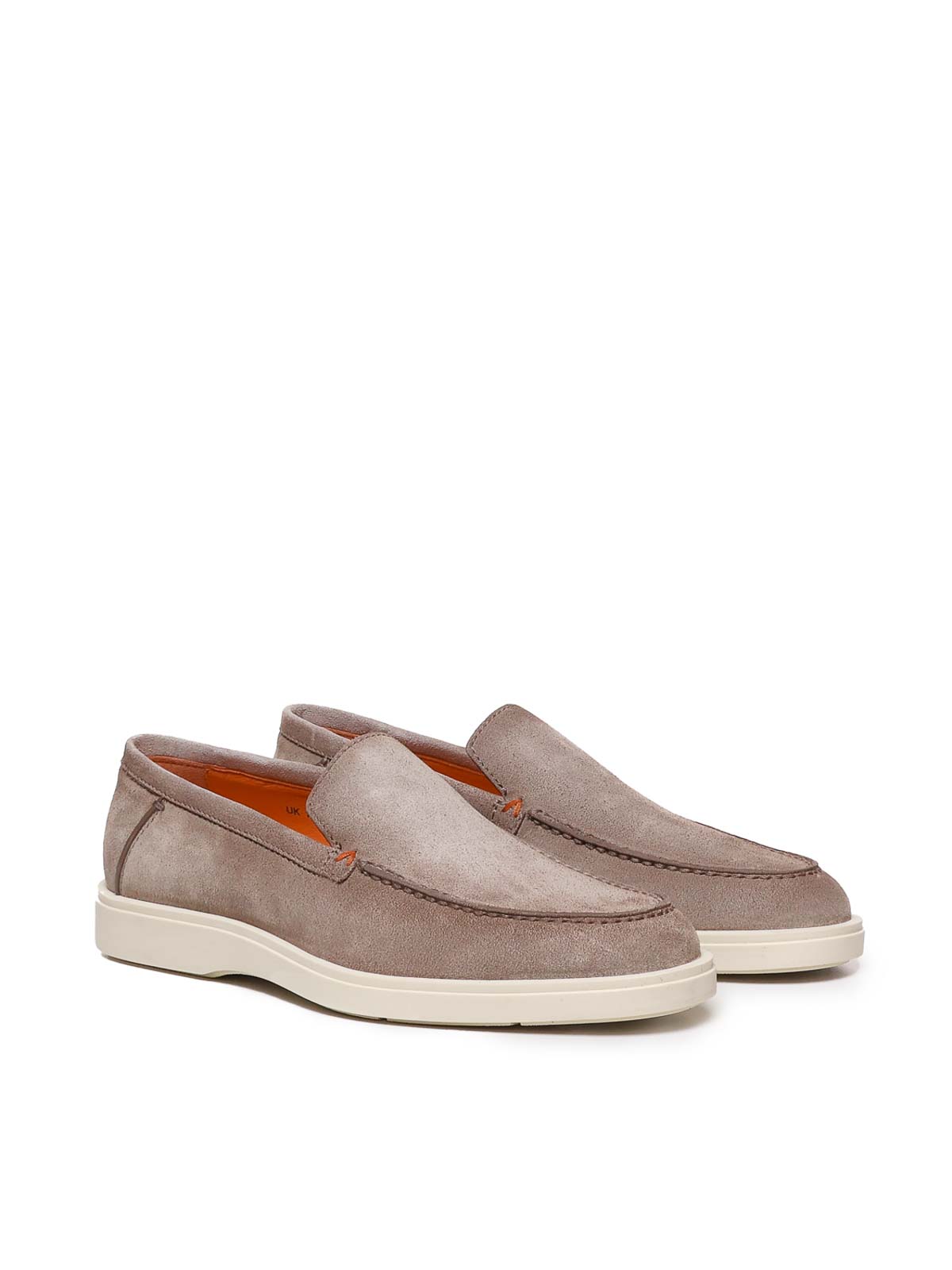 Shop Santoni Loafers In Taupe Nabuk In Beis