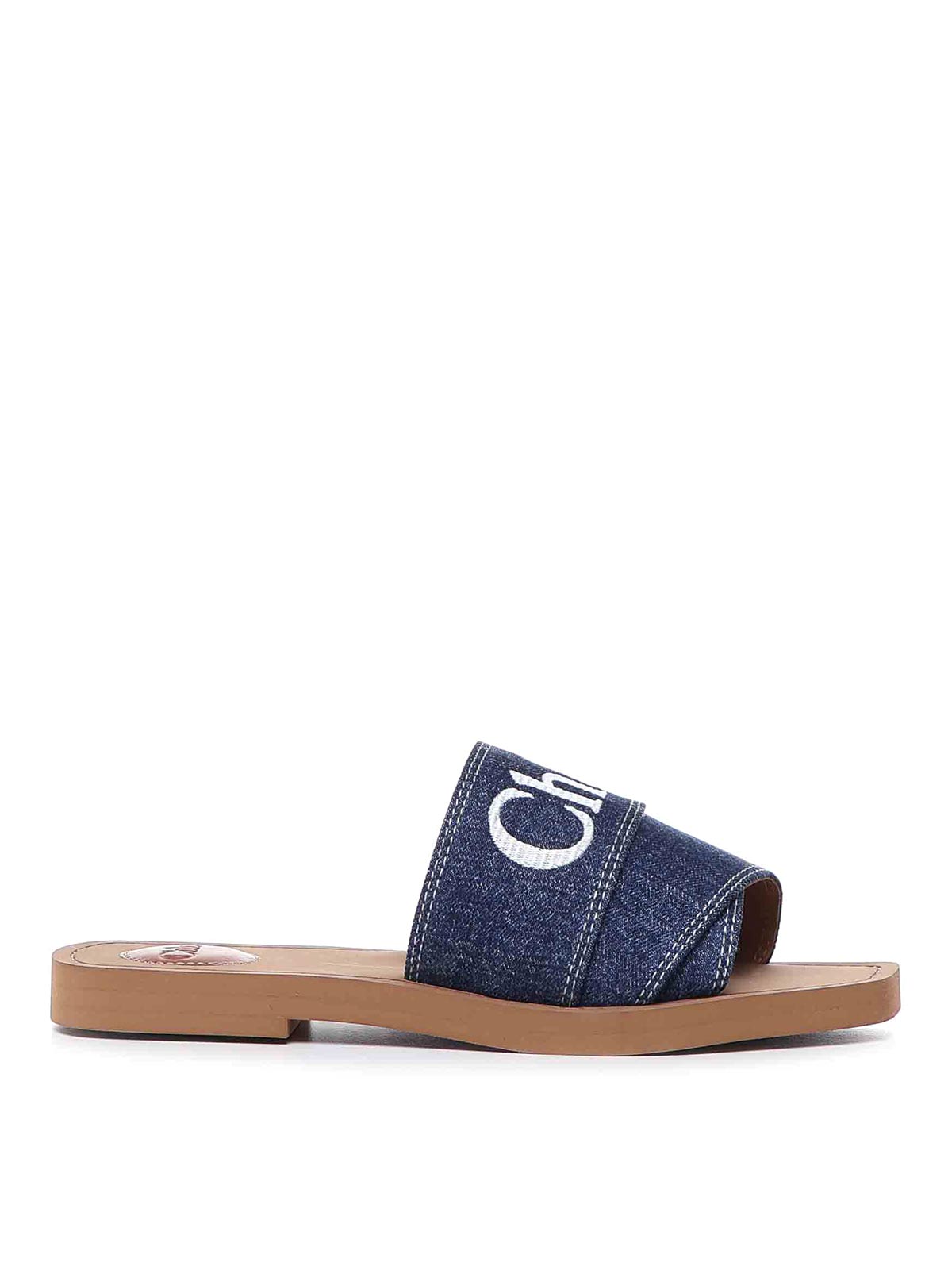 Shop Chloé Woody Flat Sabot In Denim