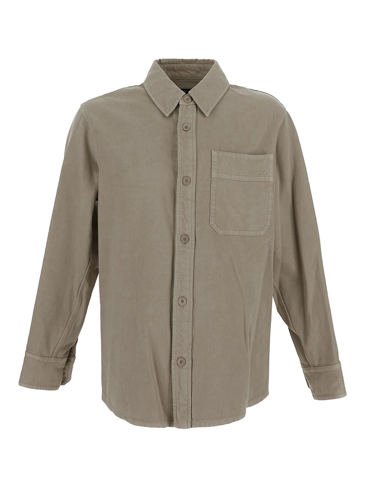 Shop Apc Shirt In Taupe Denim With Long Sleeves In Beige