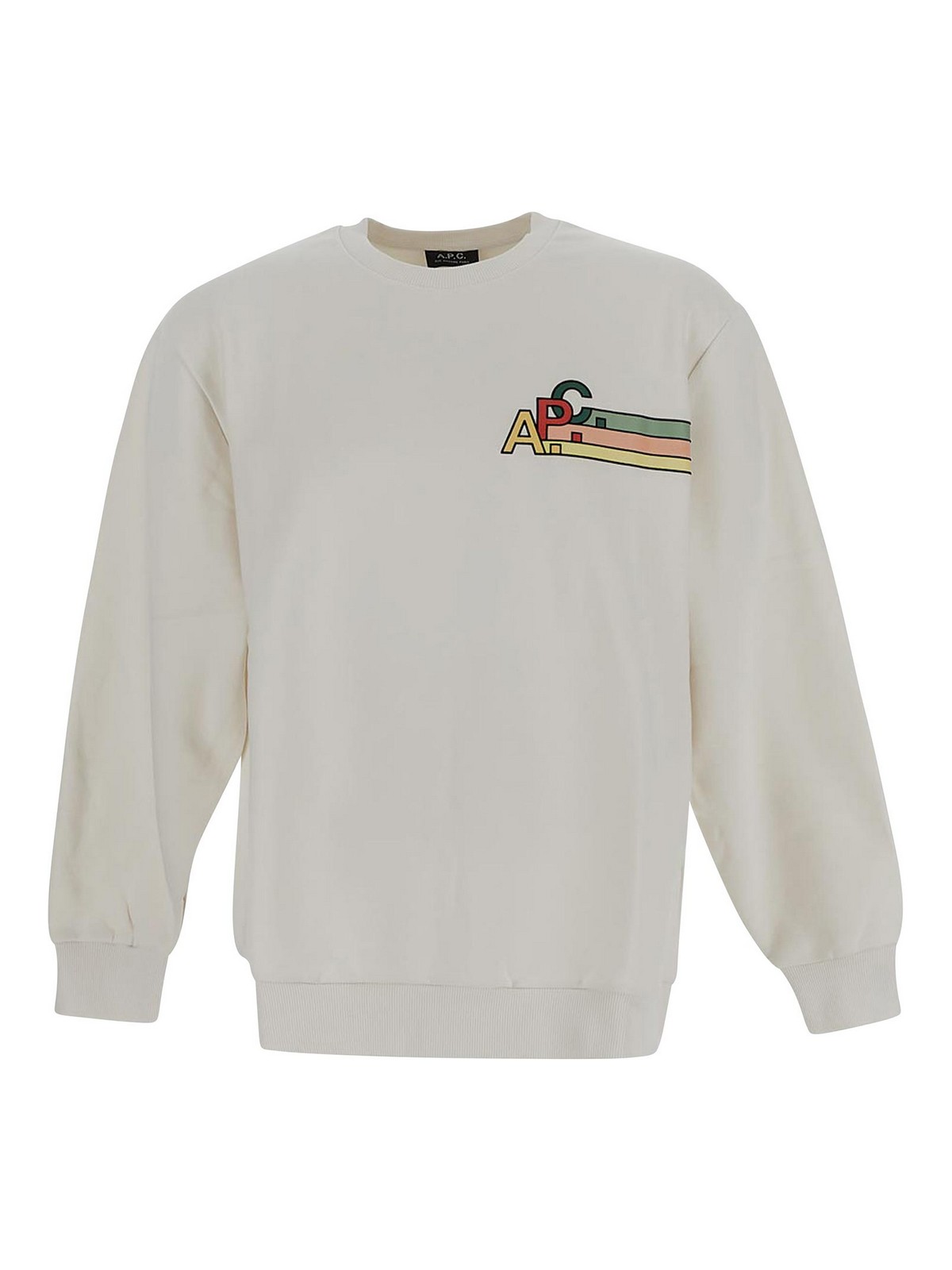 Shop Apc Sweatshirt In Chalk With Multicolor Logo In White