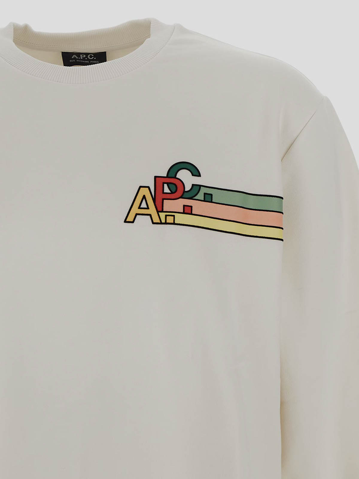 Shop Apc Sweatshirt In Chalk With Multicolor Logo In White