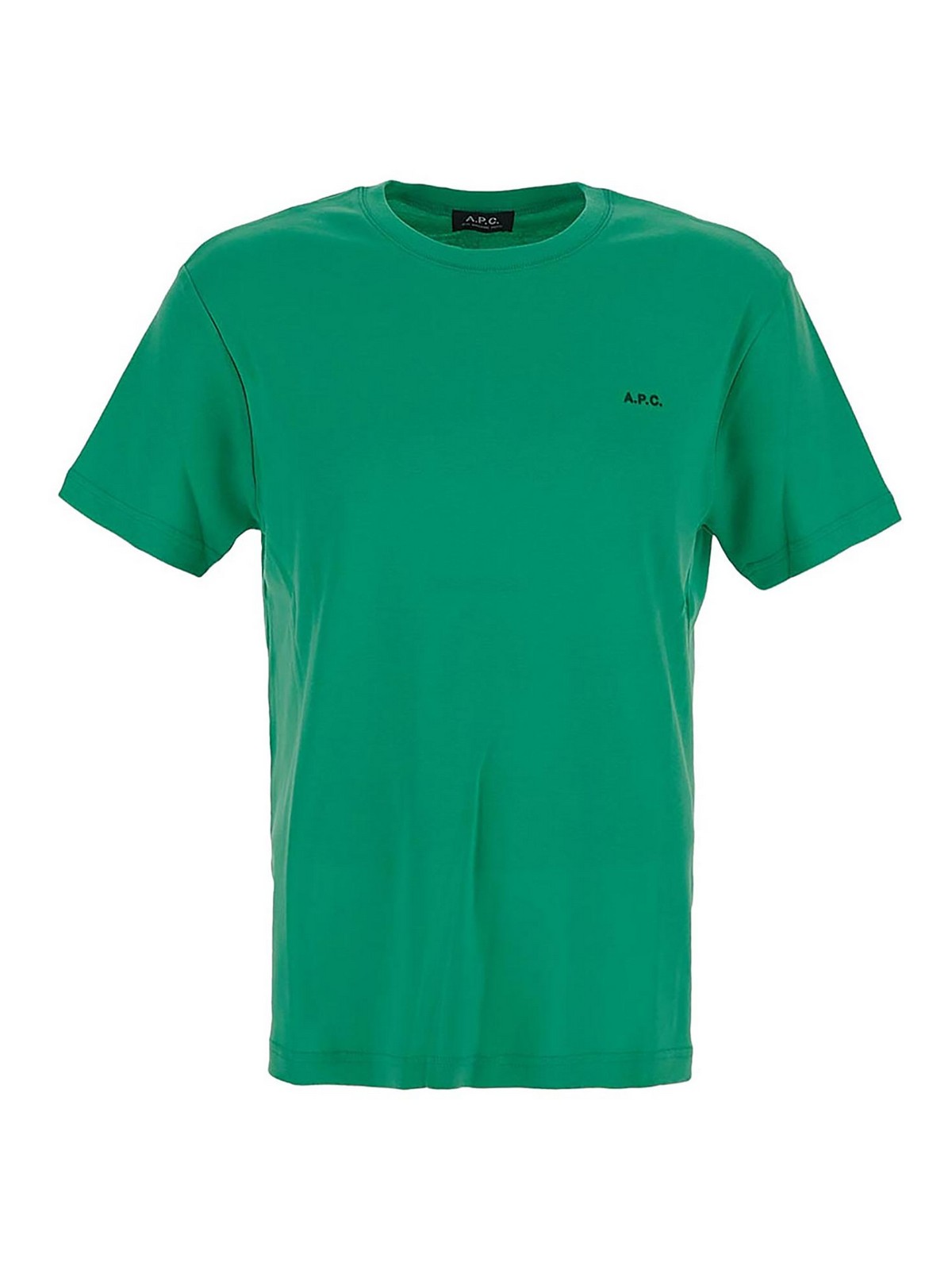 Shop Apc T-shirt In Green With Flocked Logo