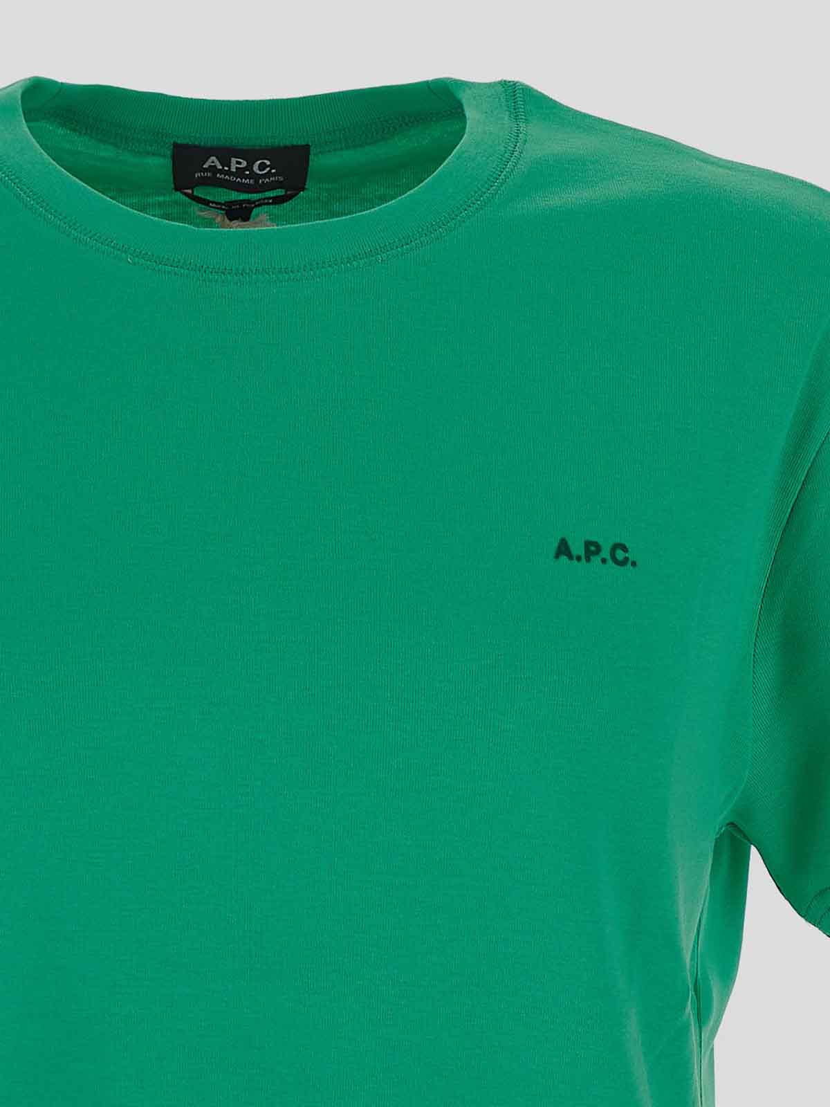 Shop Apc T-shirt In Green With Flocked Logo