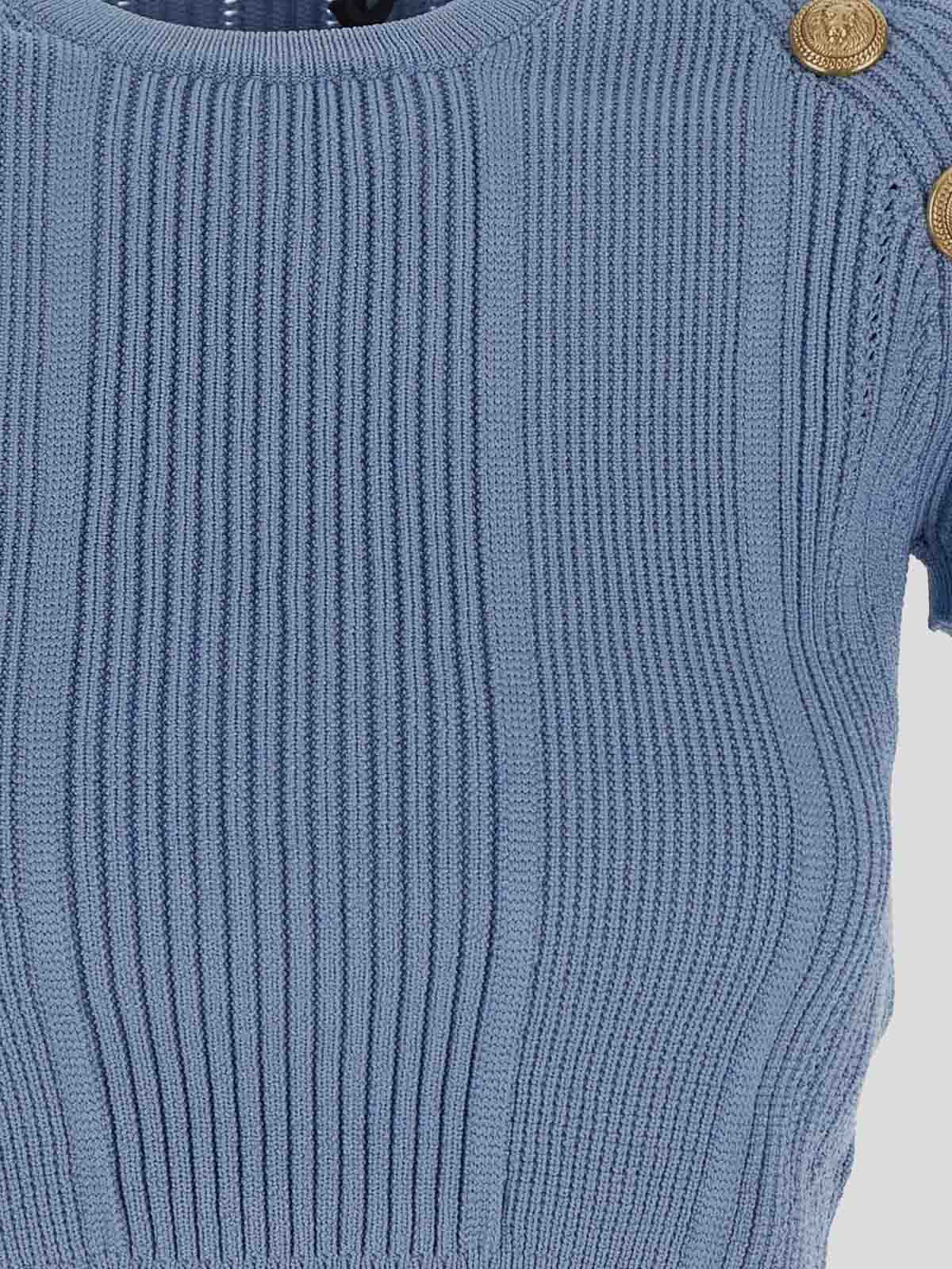 Shop Balmain Light Blue T-shirt With Short Sleeves