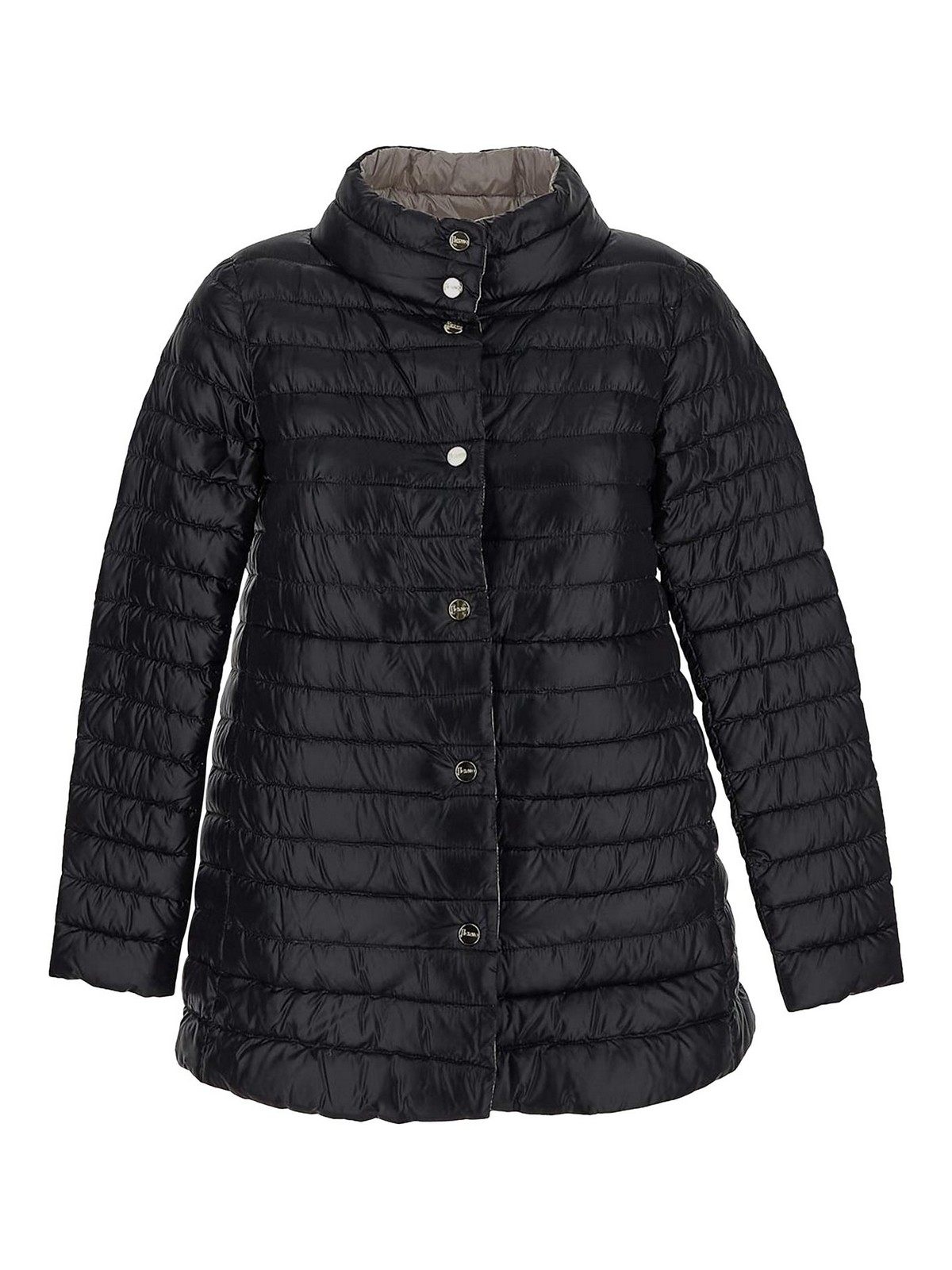 Herno Black Down Jacket With Snap Buttoned High Neck In Tech Fabric Woman In Black