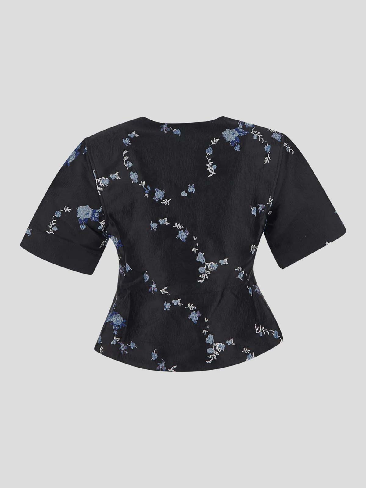 Shop Ganni Top In Black With Blue And Floral