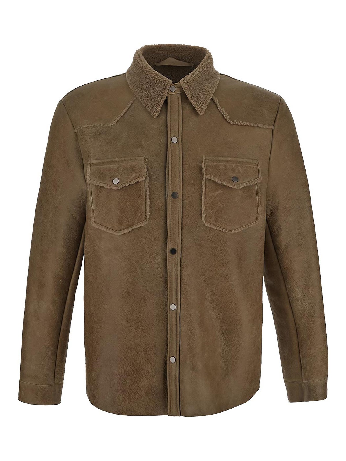 Shop Salvatore Santoro Shirt Jacket In Beige Ovin Skin