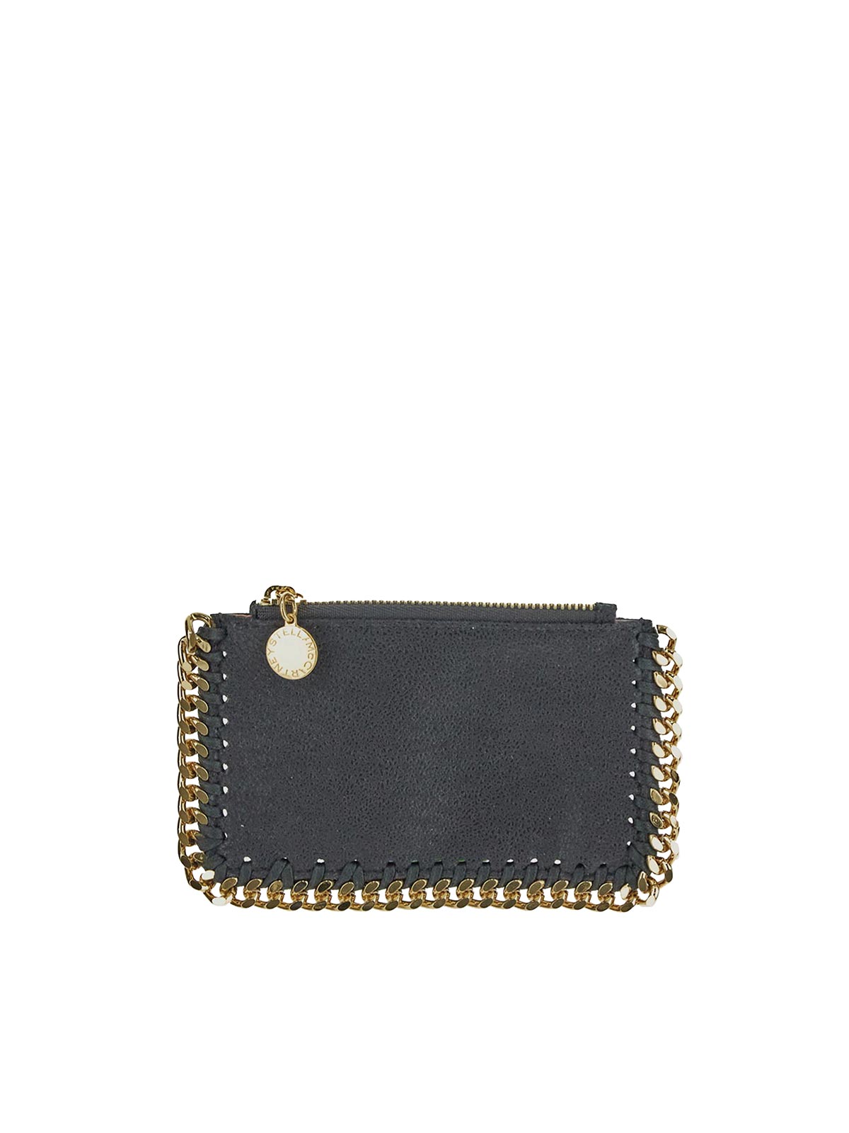Stella Mccartney Card Case In Slate With Chain Edges In Black