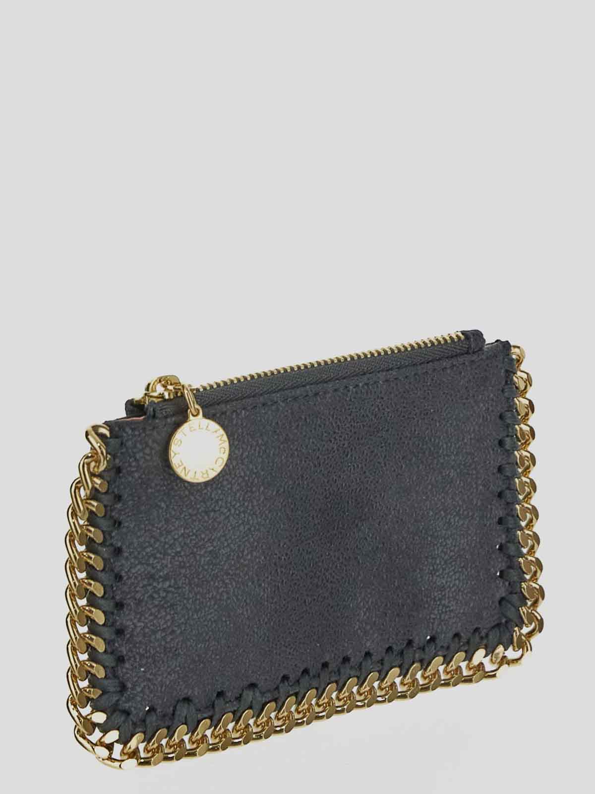 Shop Stella Mccartney Card Case In Slate With Chain Edges In Black