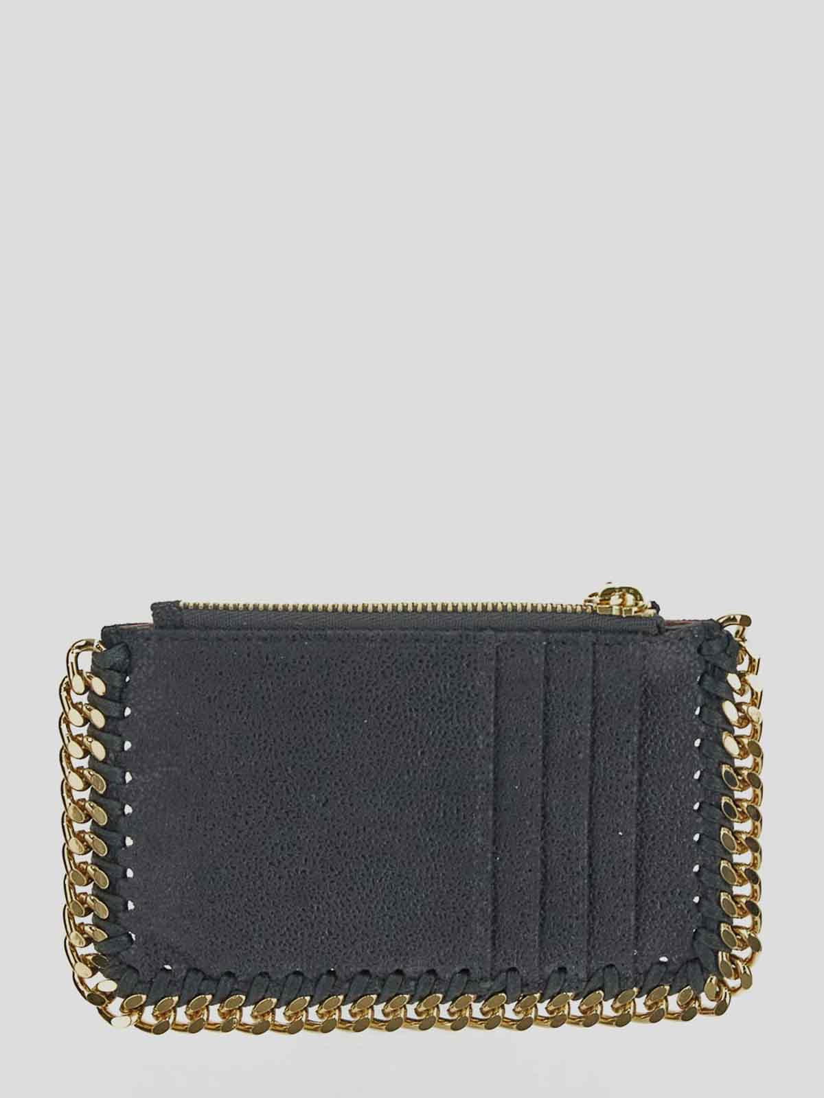 Shop Stella Mccartney Card Case In Slate With Chain Edges In Black