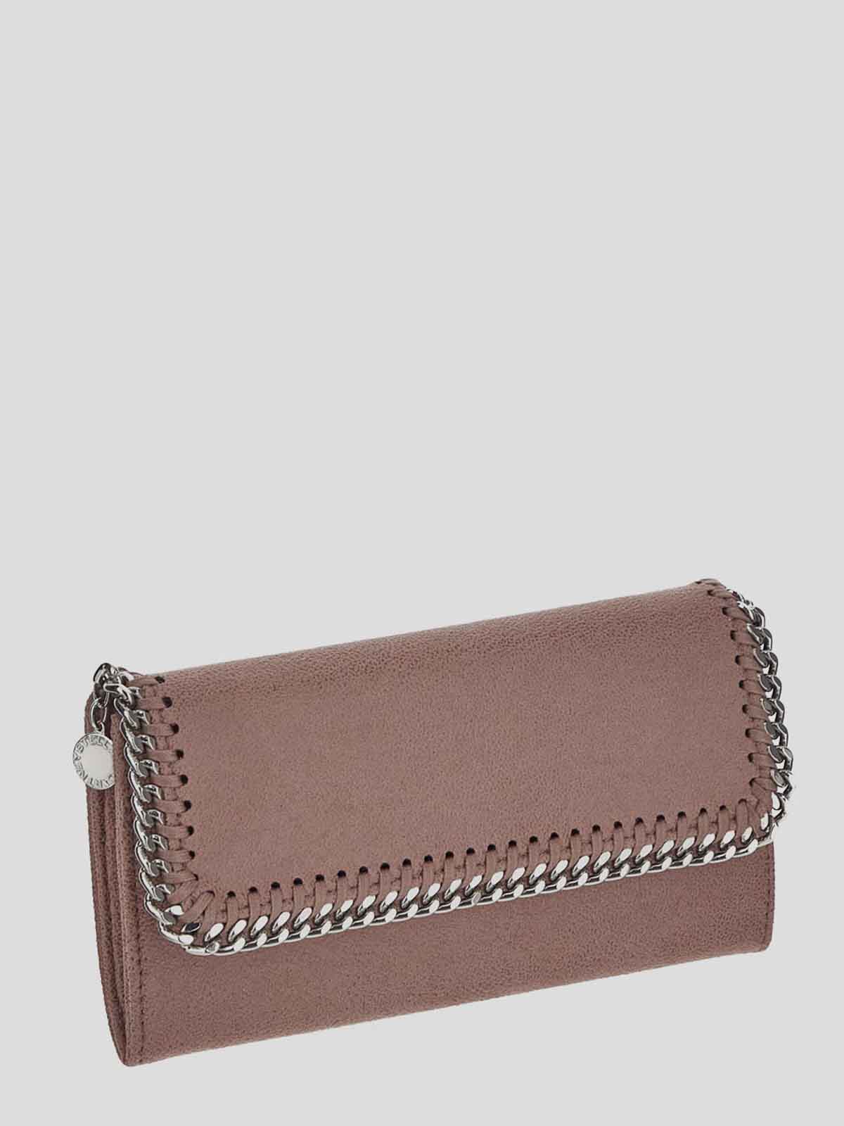 Shop Stella Mccartney Flap Wallet In Pink With Chain In Nude & Neutrals