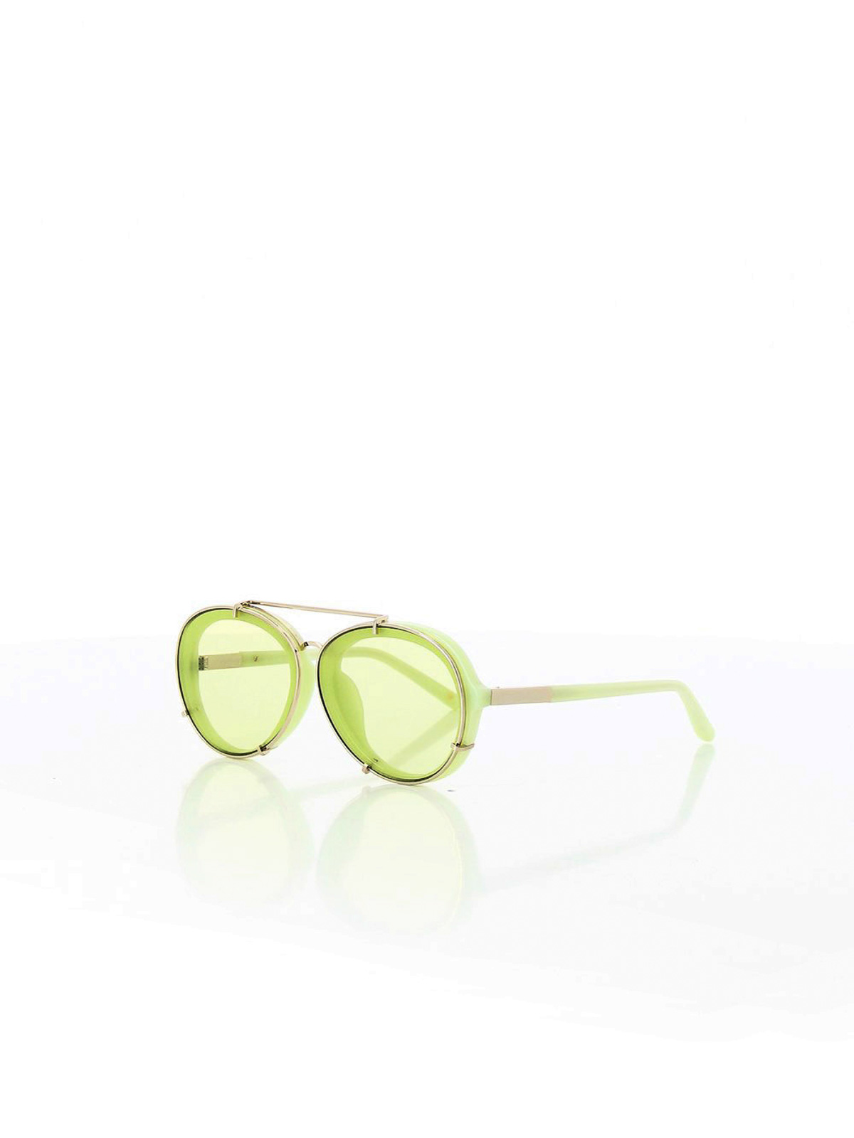 Shop Linda Farrow Round Sunglasses In Light Green With Golden