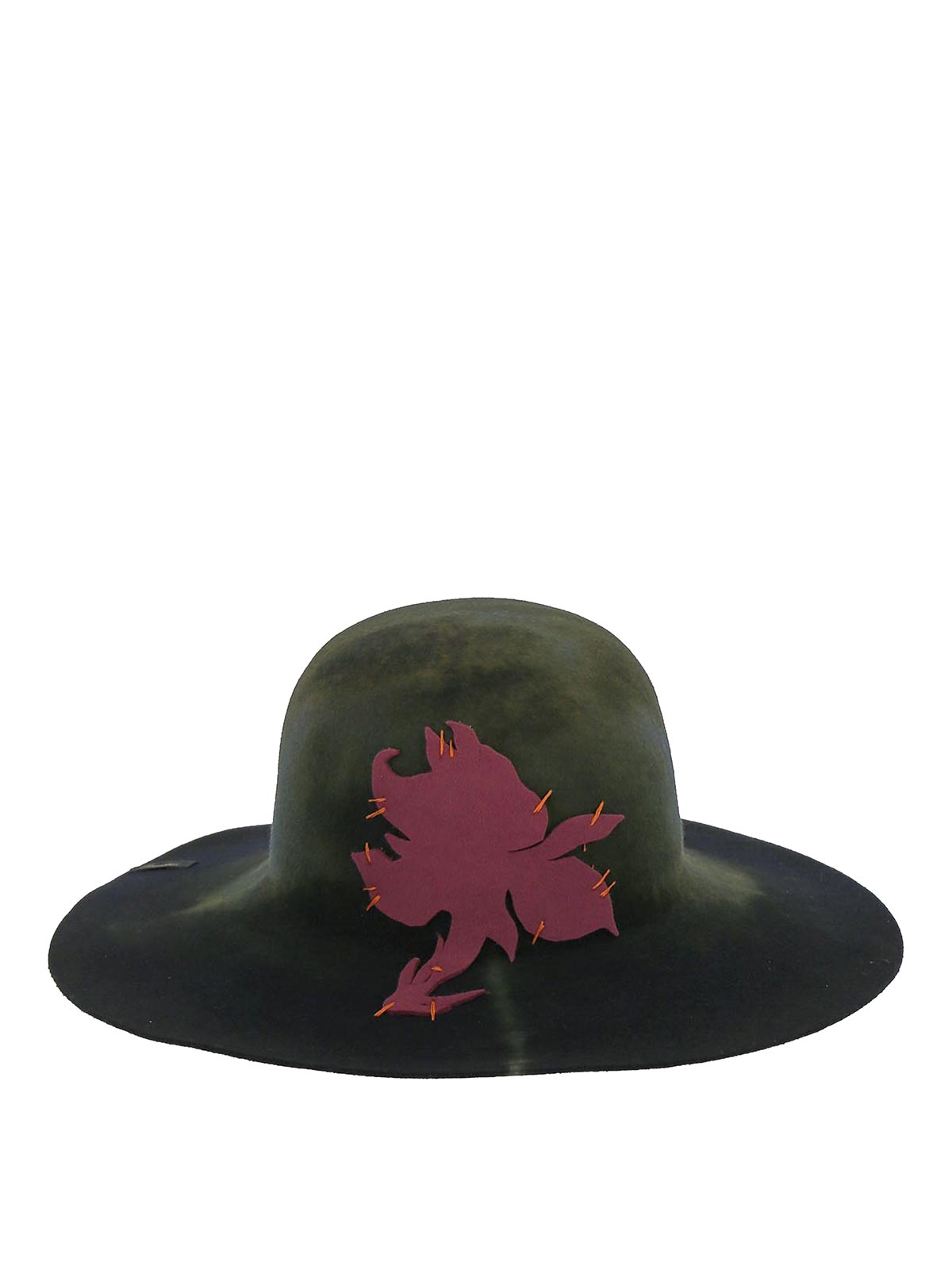Shop Borsalino Black Hat In Rabbit With Abstract Print In Green