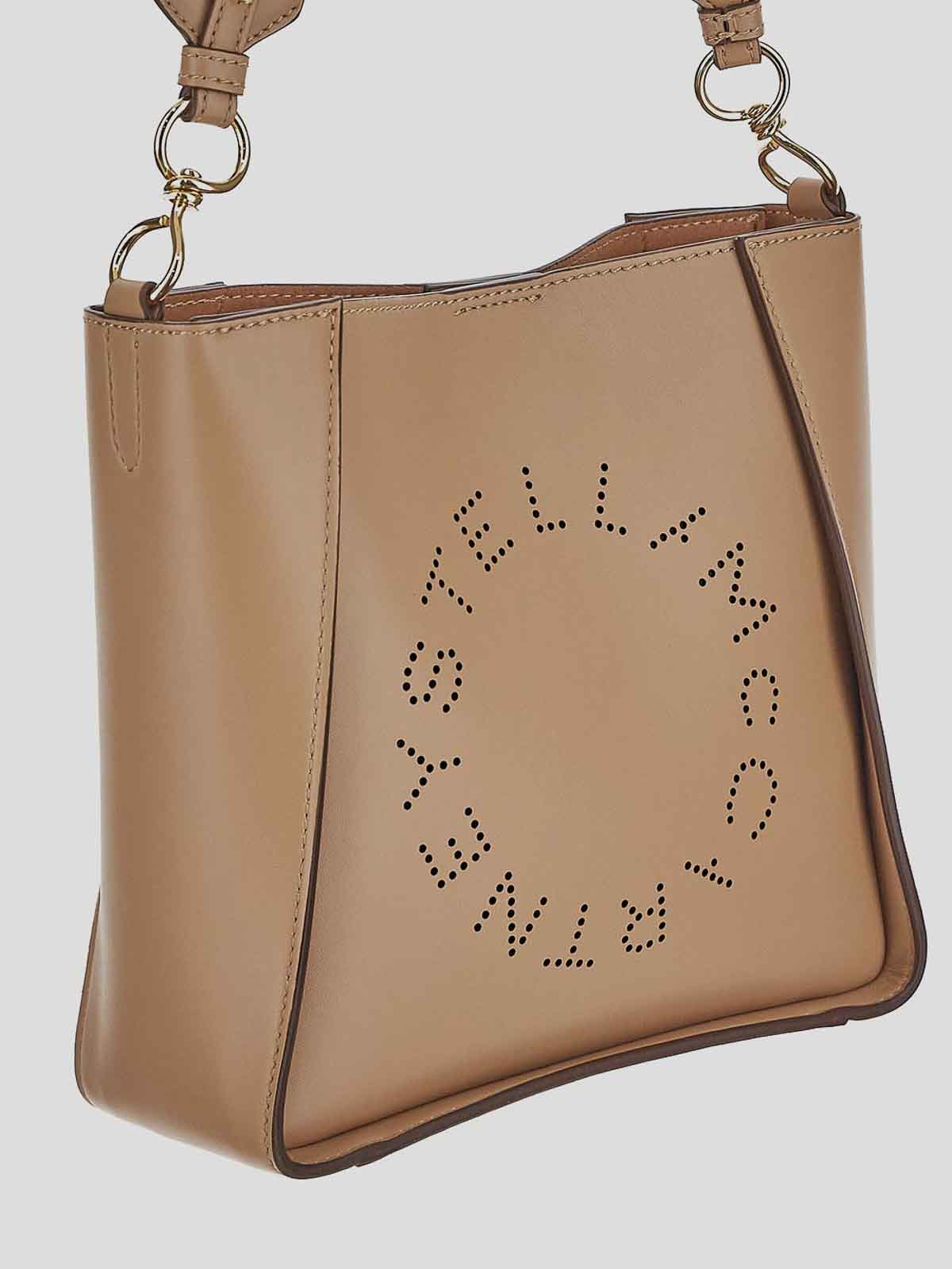 Shop Stella Mccartney Shoulder Bag In Sand Vegan With Openwork Logo In Beige