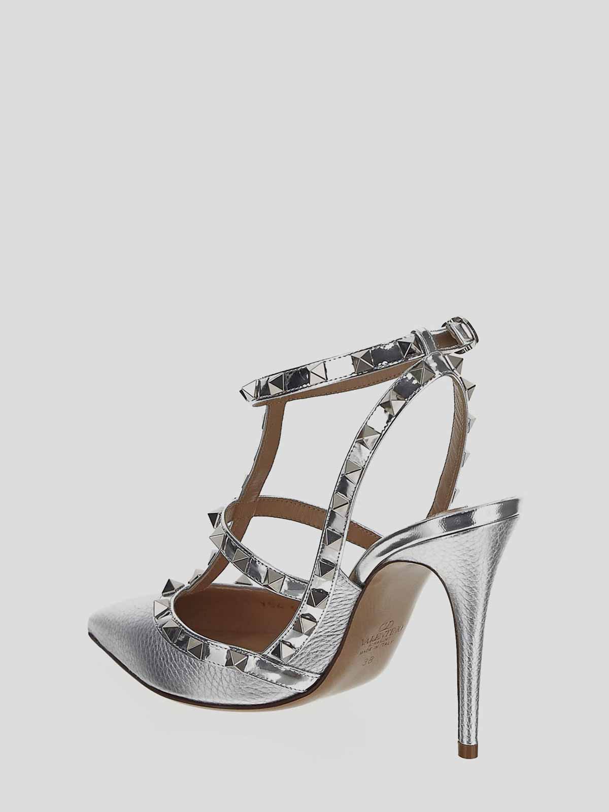 Shop Valentino Pumps In Silver Grained With Studs