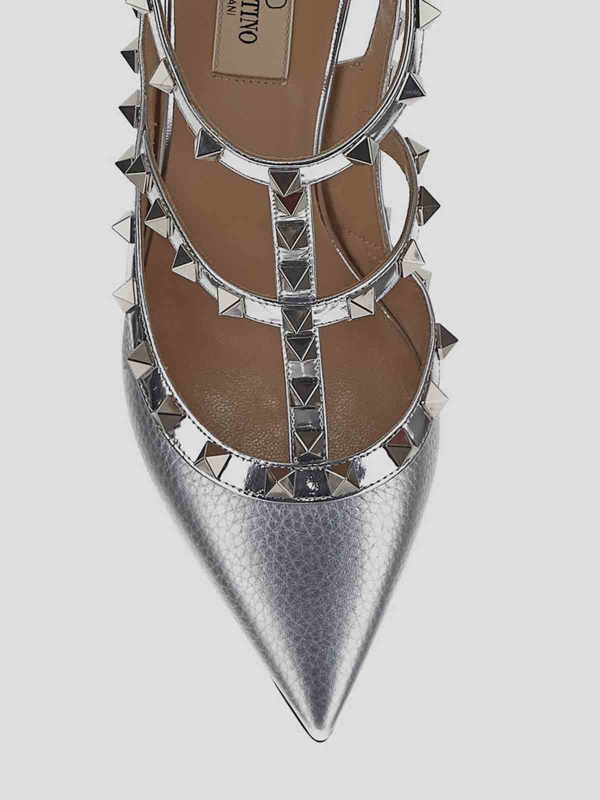 Shop Valentino Pumps In Silver Grained With Studs