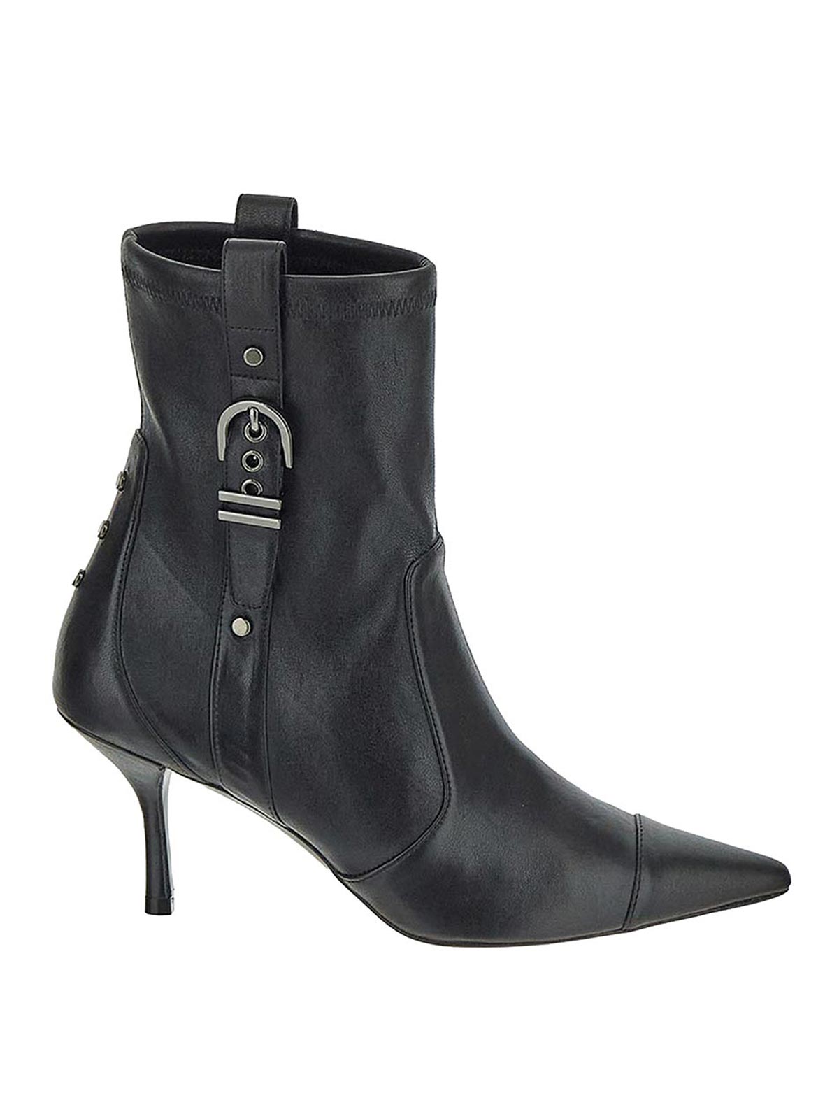 STUART WEITZMAN BOOTIE IN BLACK STRETCH WITH SIDE BUCKLES