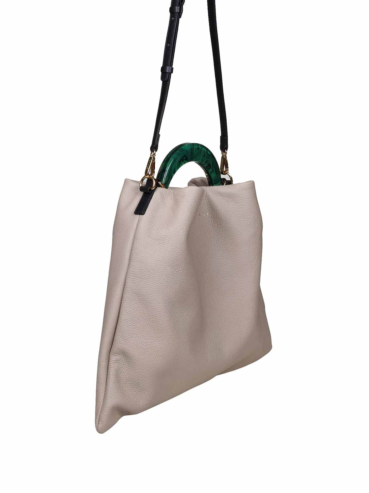 Shop Marni Hobo Bag In Leather In Gris