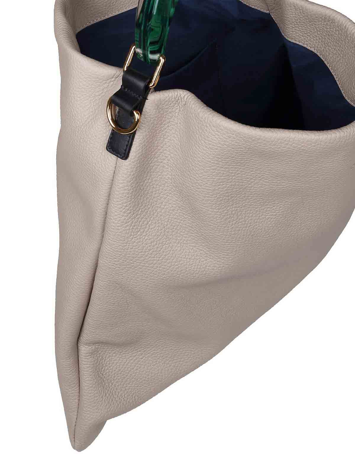 Shop Marni Hobo Bag In Leather In Gris