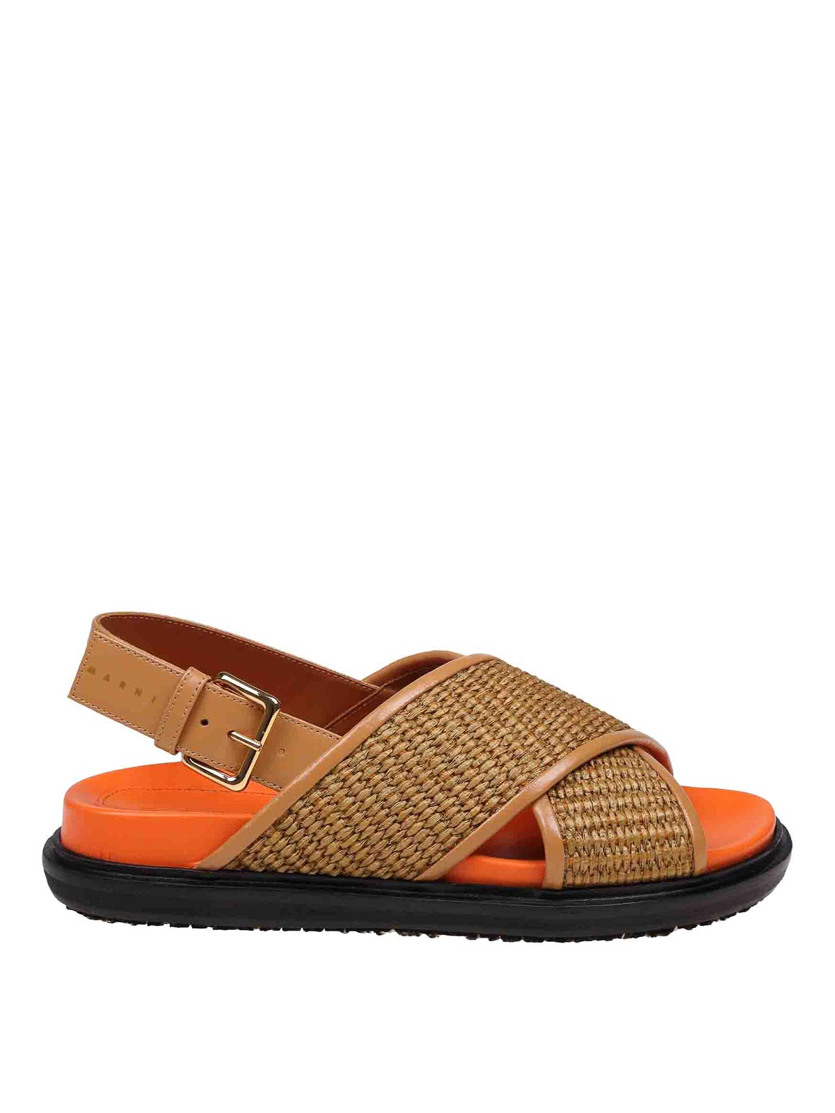 Shop Marni Rafia And Leather Sandals In Beis