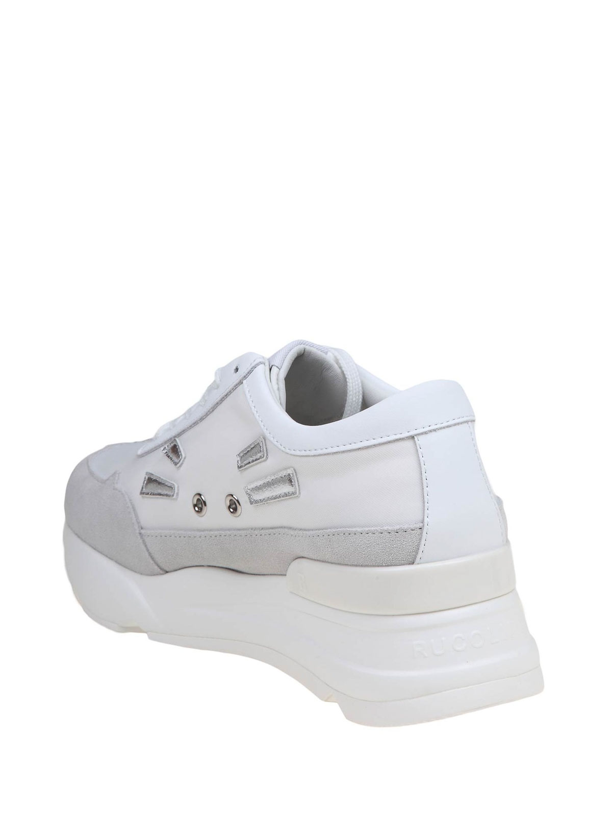 Shop Ruco Line White Silver Leather Sneakers In Blanco