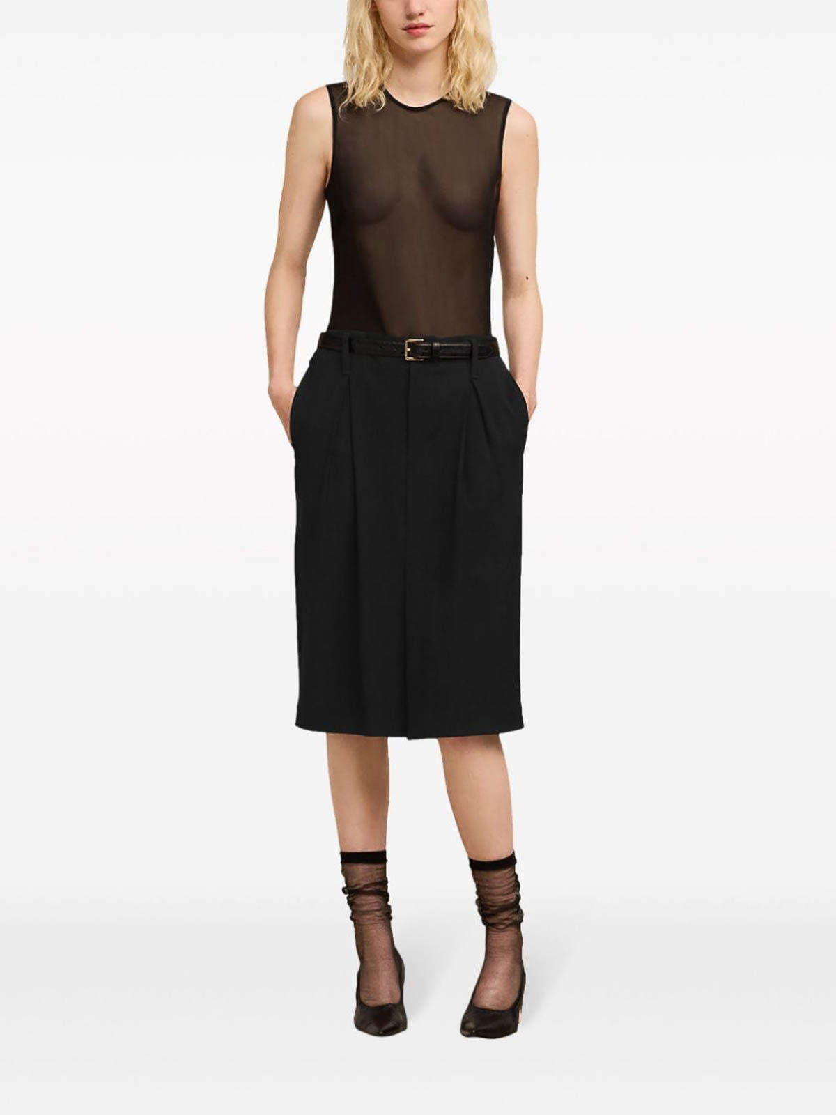 Shop Ami Alexandre Mattiussi Dart-detail High-waist Midi Skirt In Black