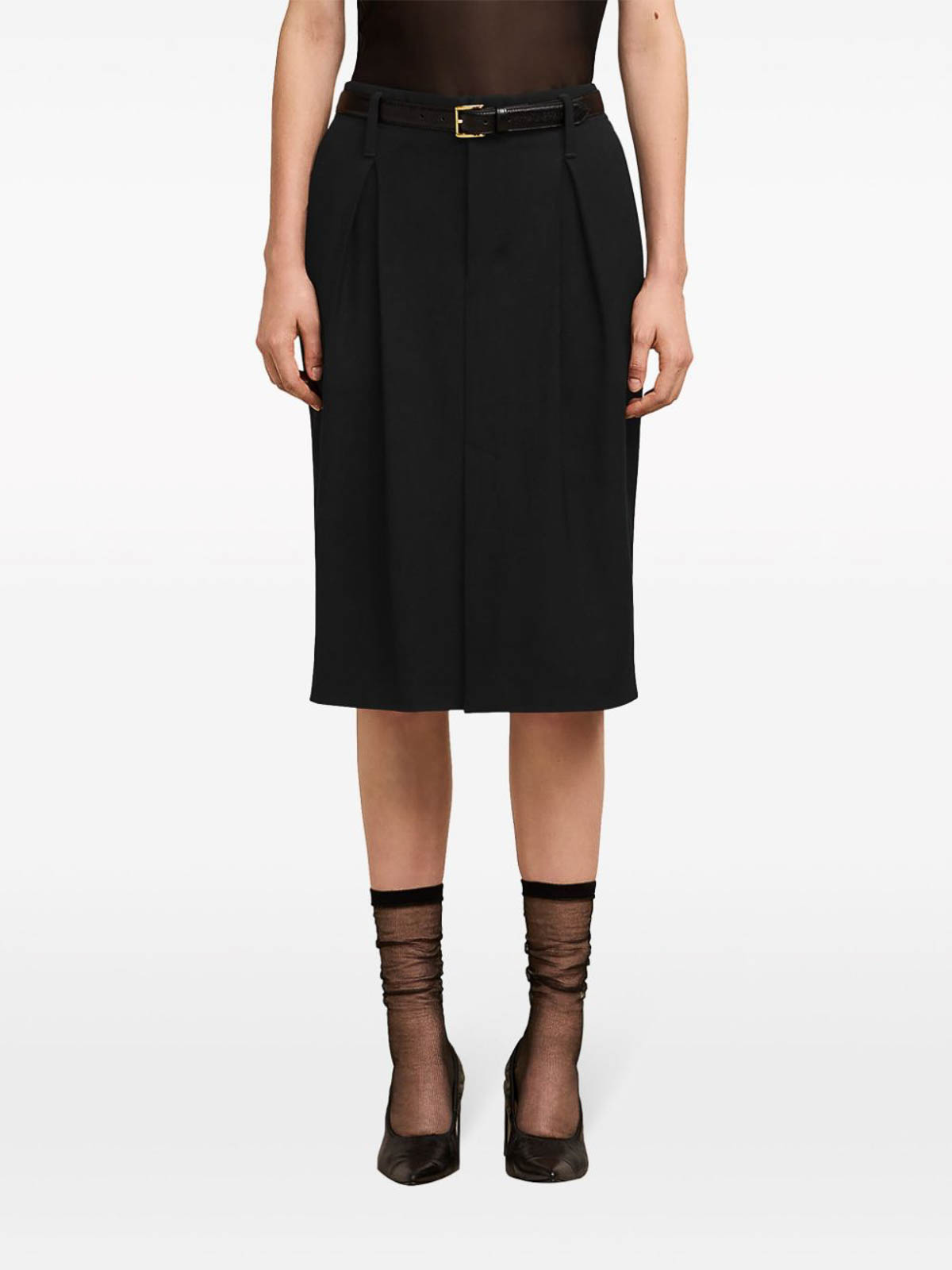Shop Ami Alexandre Mattiussi Dart-detail High-waist Midi Skirt In Black