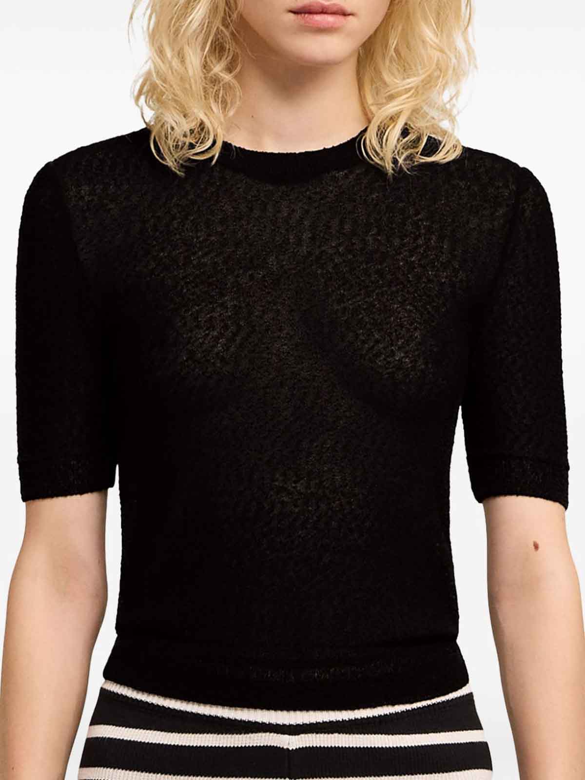Shop Ami Alexandre Mattiussi Cropped Textured-knit Top In Black