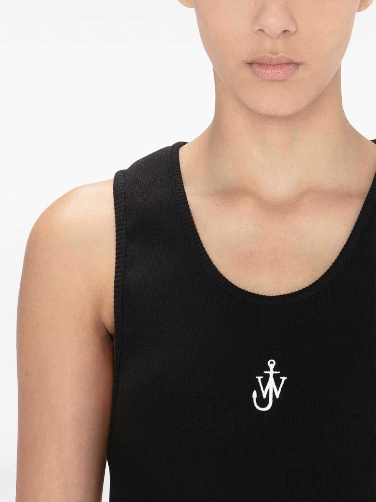 Shop Jw Anderson Logo-embroidered Ribbed-knit Top In Black