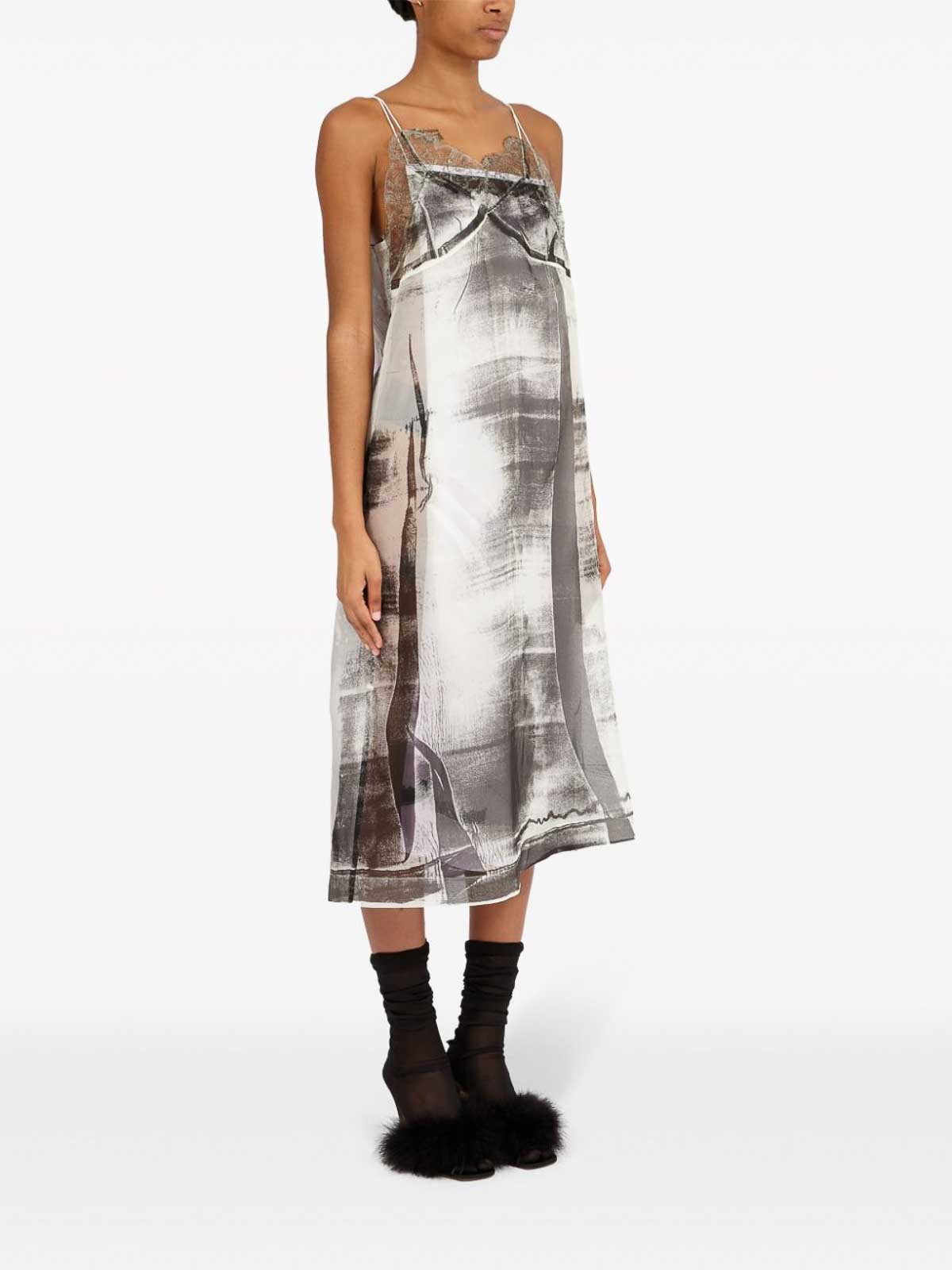Shop Maison Margiela Freeze-frame Silk Midi Dress In Grey