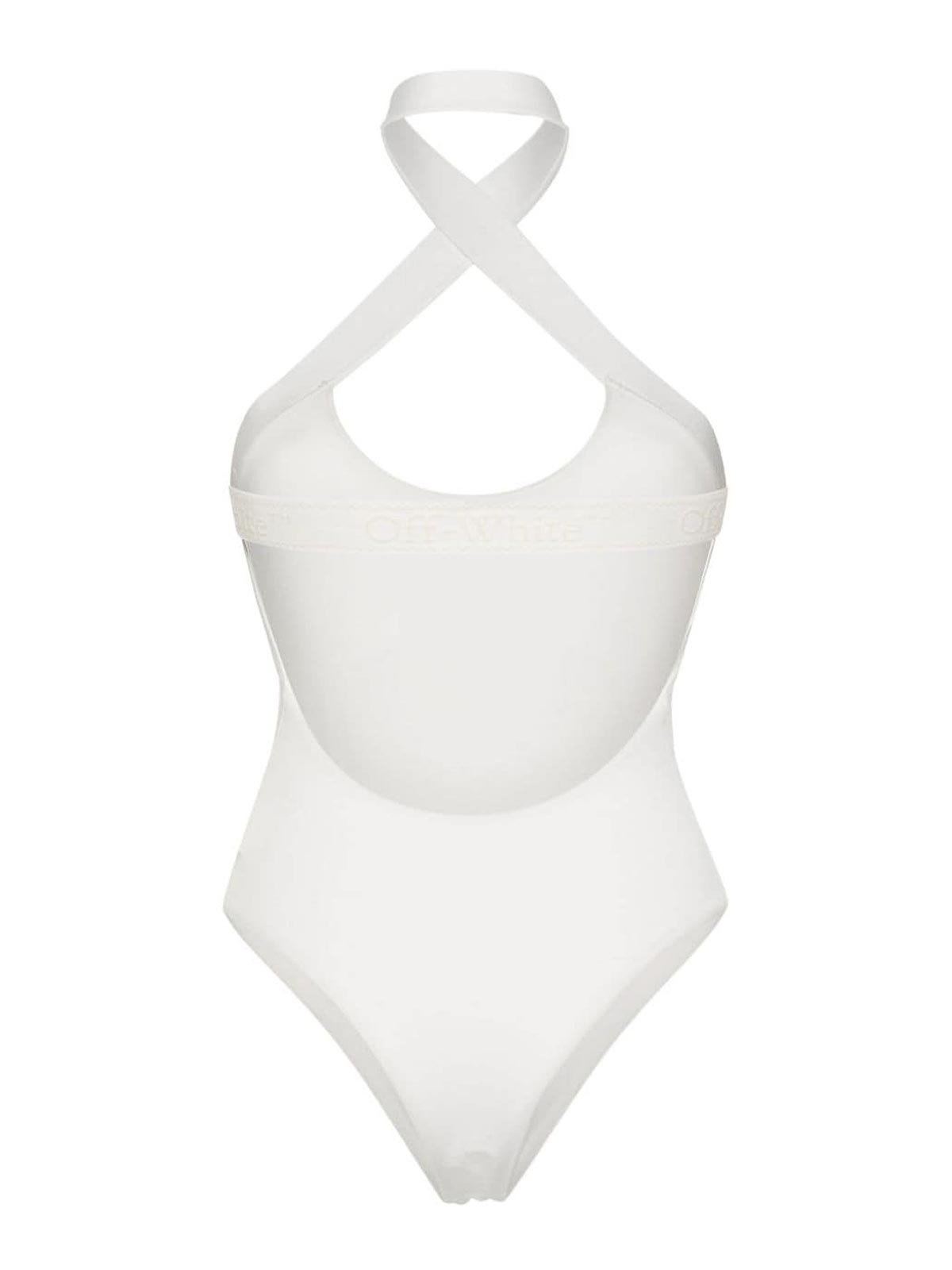 Shop Off-white Halterneck Open-back Swimsuit In Brown