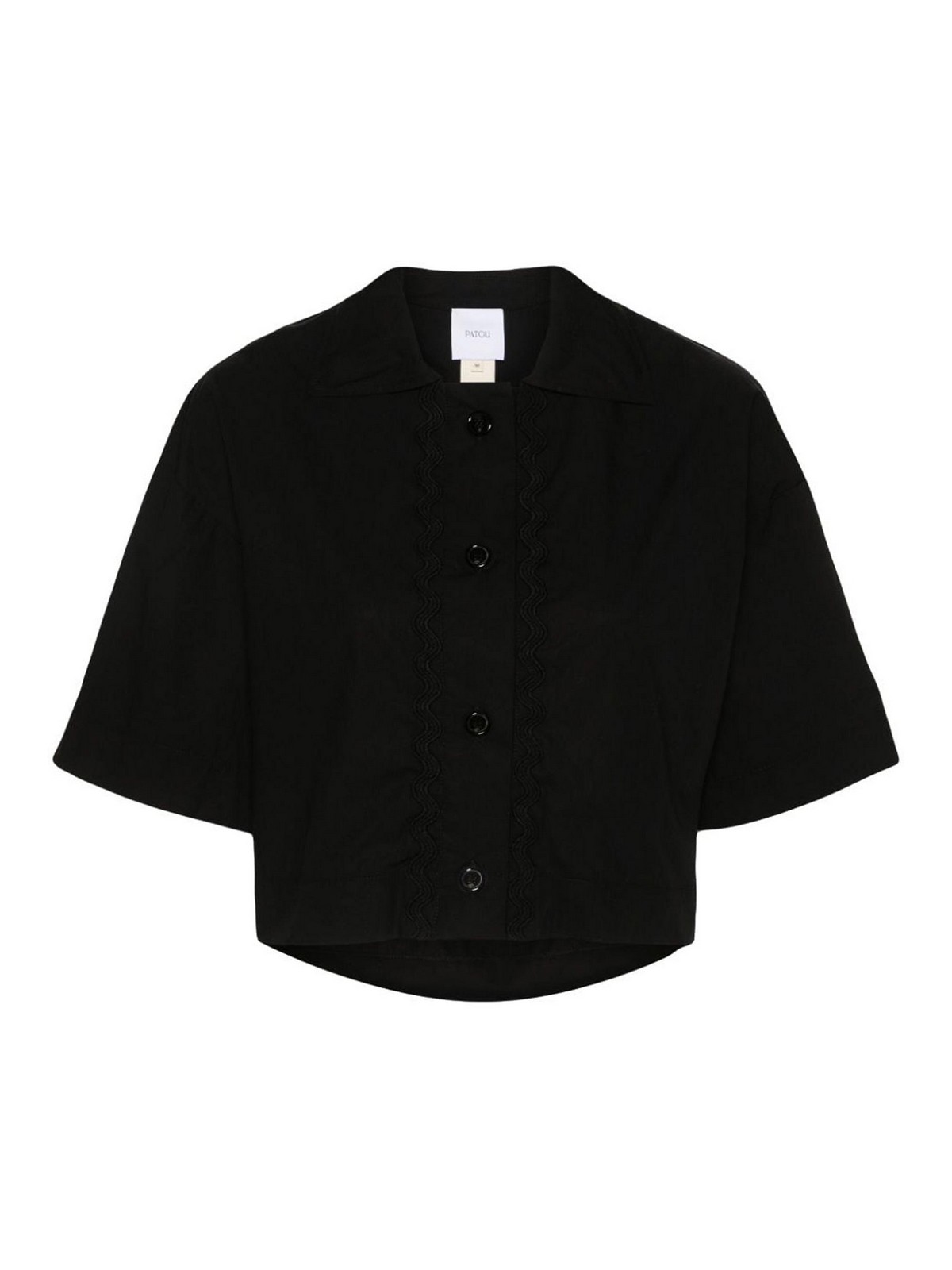 Shop Patou Wave-applique Cropped Shirt In Black