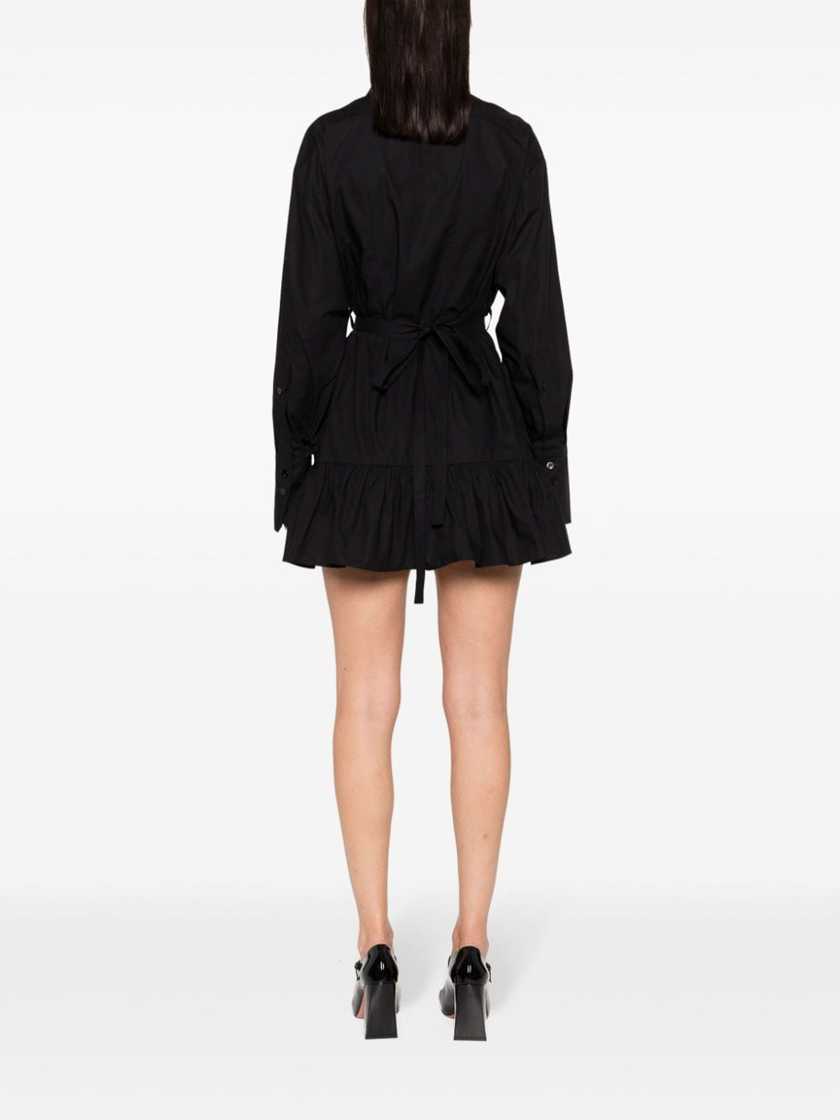 Shop Patou Ruffled Mini Shirt Dress In Black