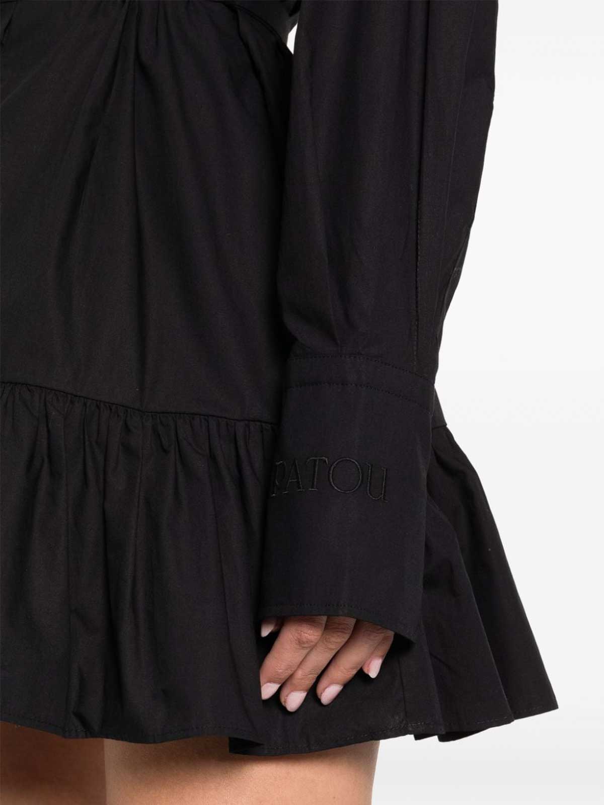Shop Patou Ruffled Mini Shirt Dress In Black