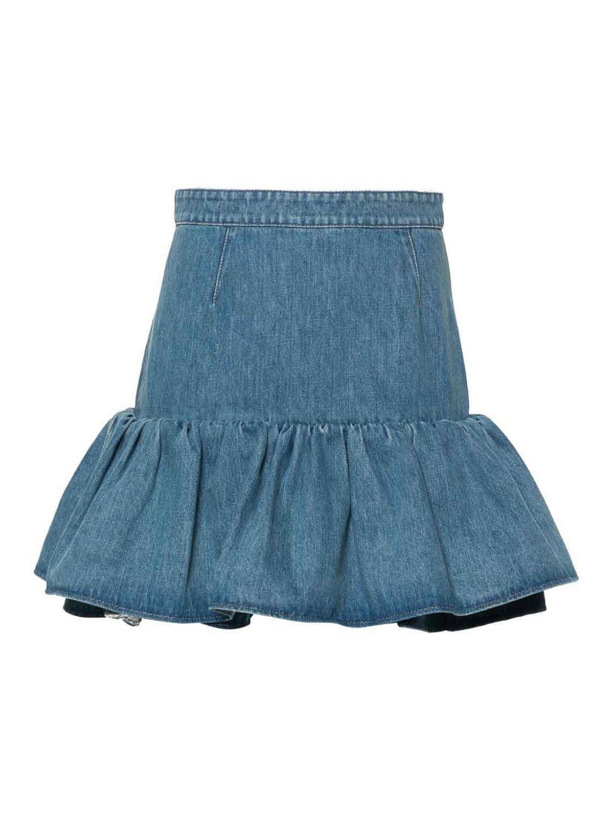 Shop Patou Peplum Denim Skirt In Blue