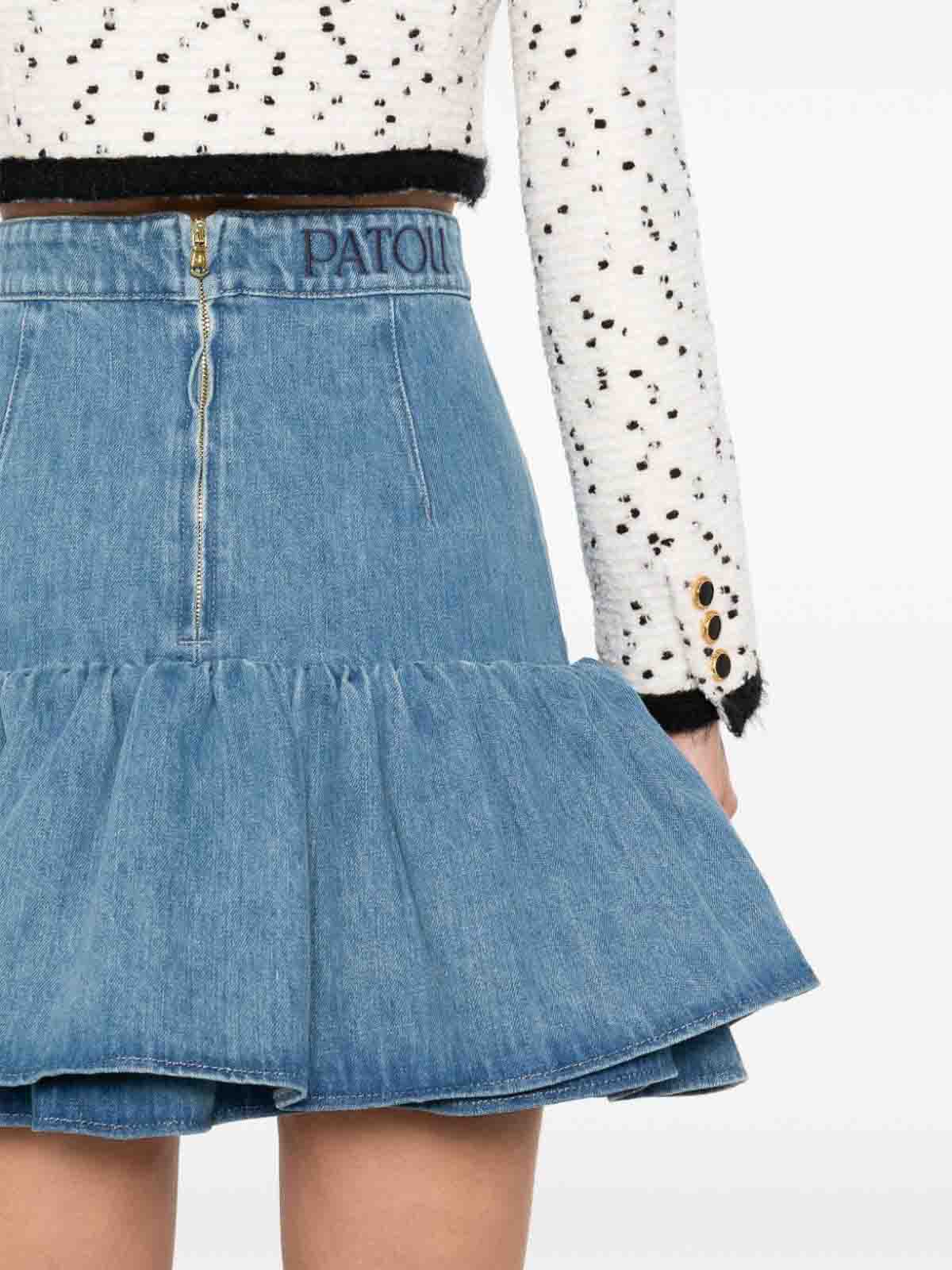 Shop Patou Peplum Denim Skirt In Blue