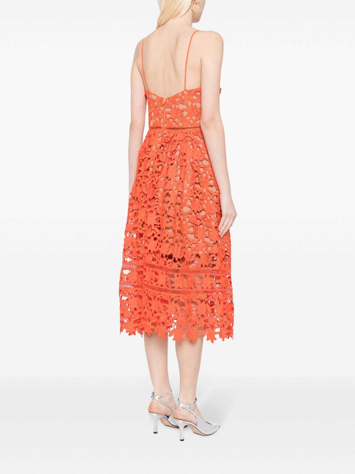 Shop Self-portrait Azaelea Floral-lace Midi Dress In Orange