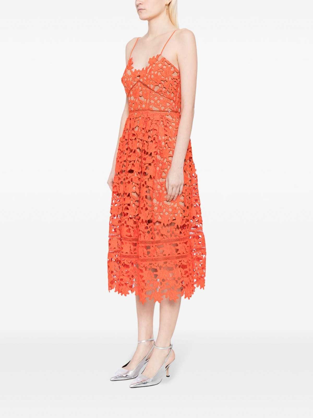 Shop Self-portrait Azaelea Floral-lace Midi Dress In Orange