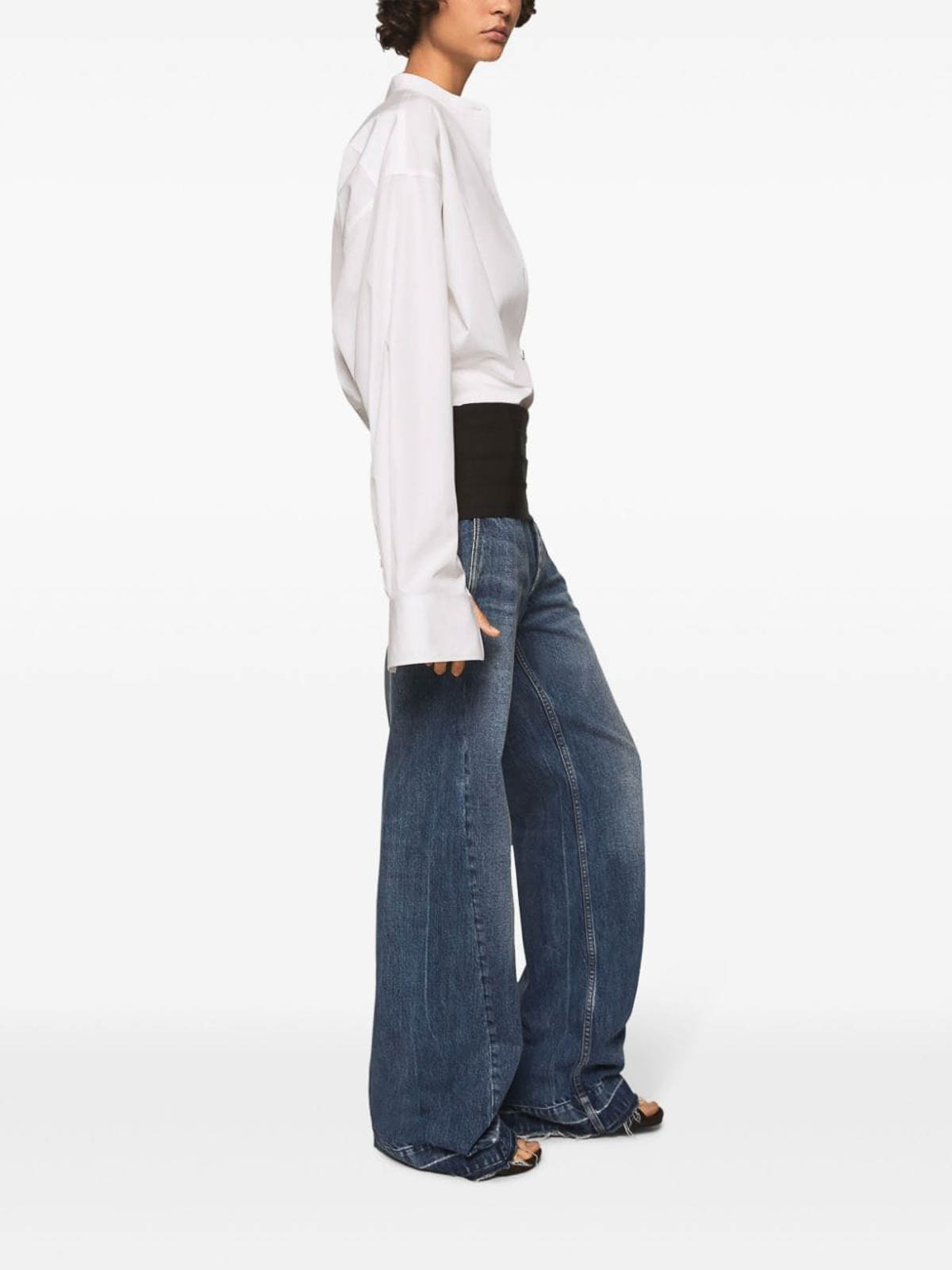 Shop Stella Mccartney Tuxedo-embellished Wide-leg Jeans In Blue