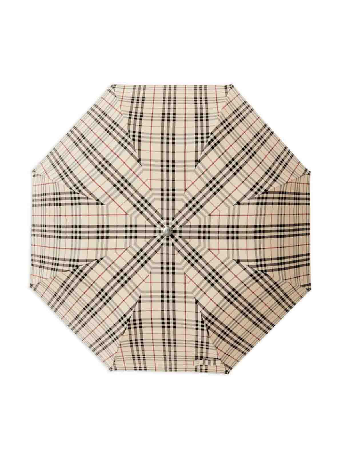 Shop Burberry Vintage-check Folding Umbrella In Taupe