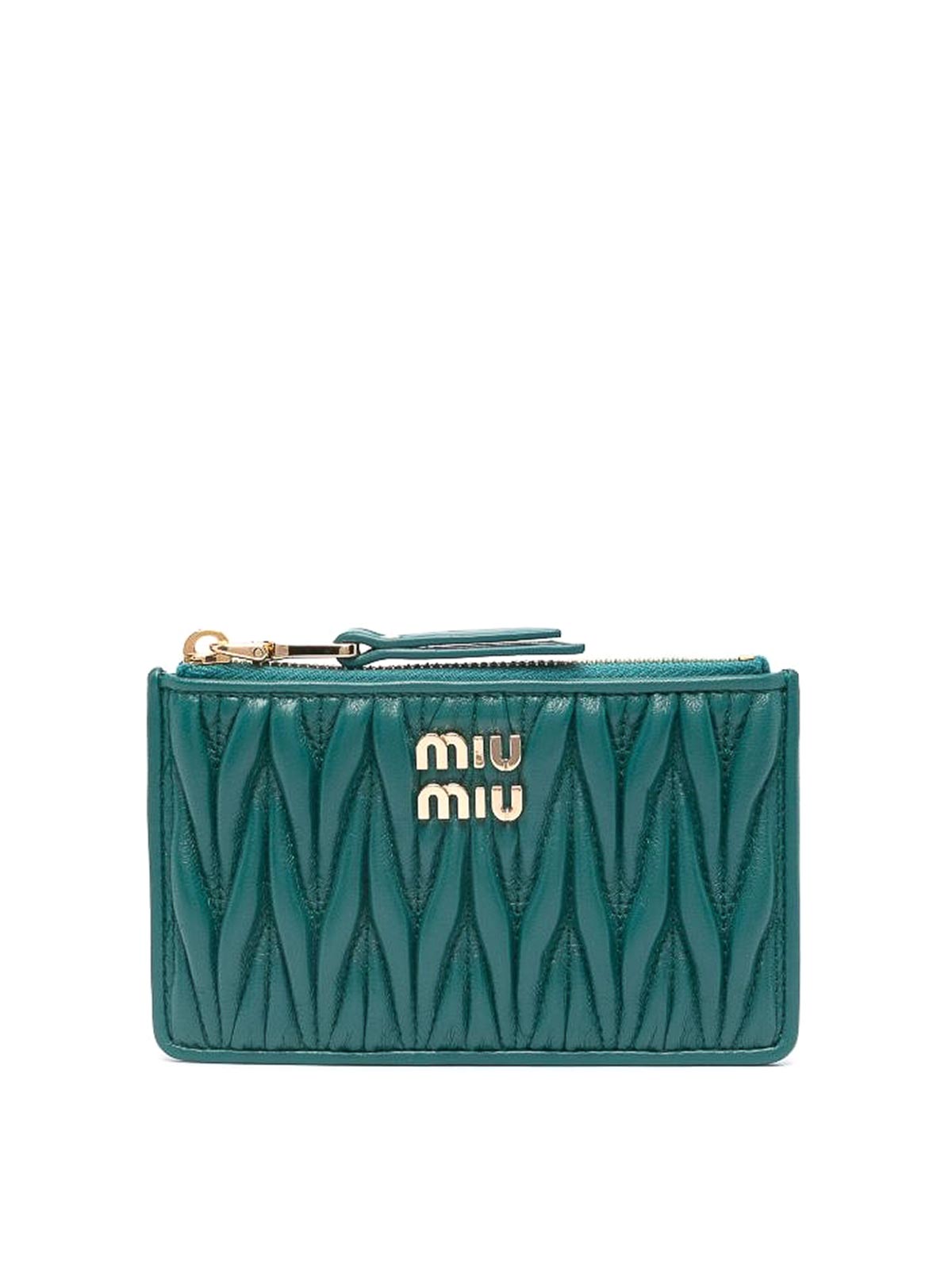 Miu Miu Logo-plaque Leather Wallet In Green