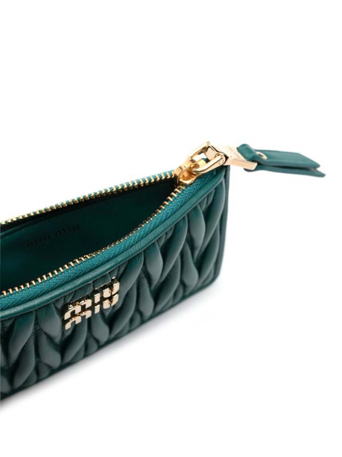 Shop Miu Miu Logo-plaque Leather Wallet In Green