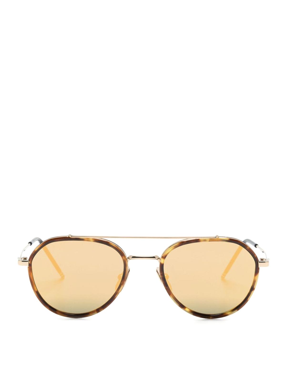 Shop Thom Browne Pilot-frame Sunglasses In Gold