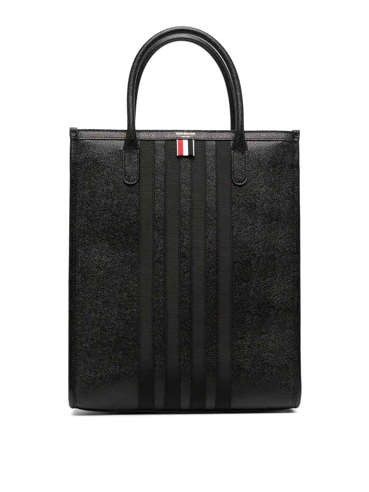 Shop Thom Browne 4-bar Leather Tote Bag In Black