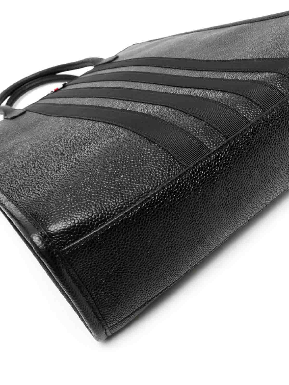 Shop Thom Browne 4-bar Leather Tote Bag In Black