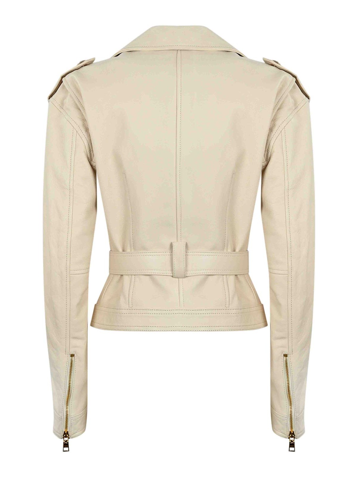 Shop Elisabetta Franchi Leather Jacket In Cream