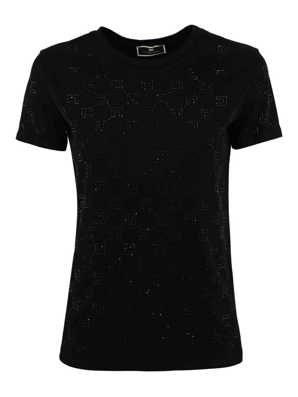Shop Elisabetta Franchi T-shirt With Rhinestone Logo In Black