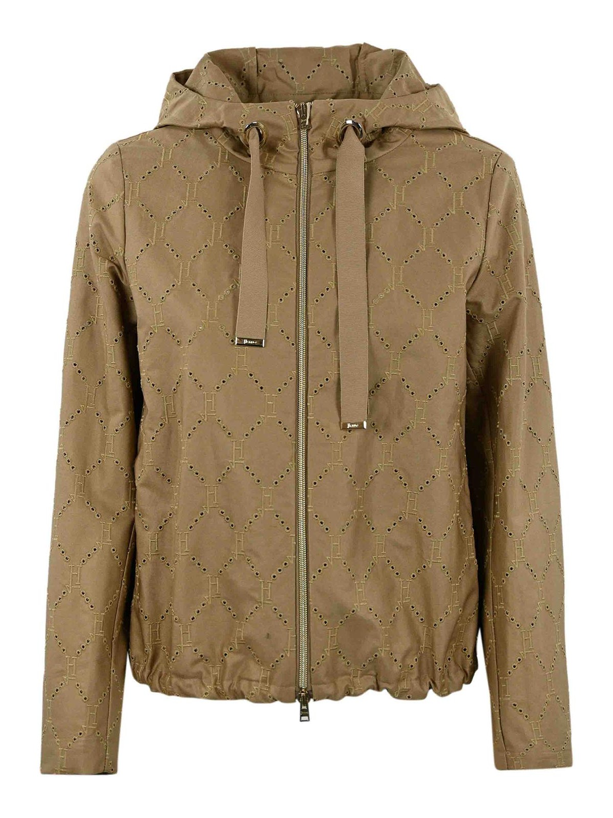 Shop Herno Perforated Jacket With Hood In Beige