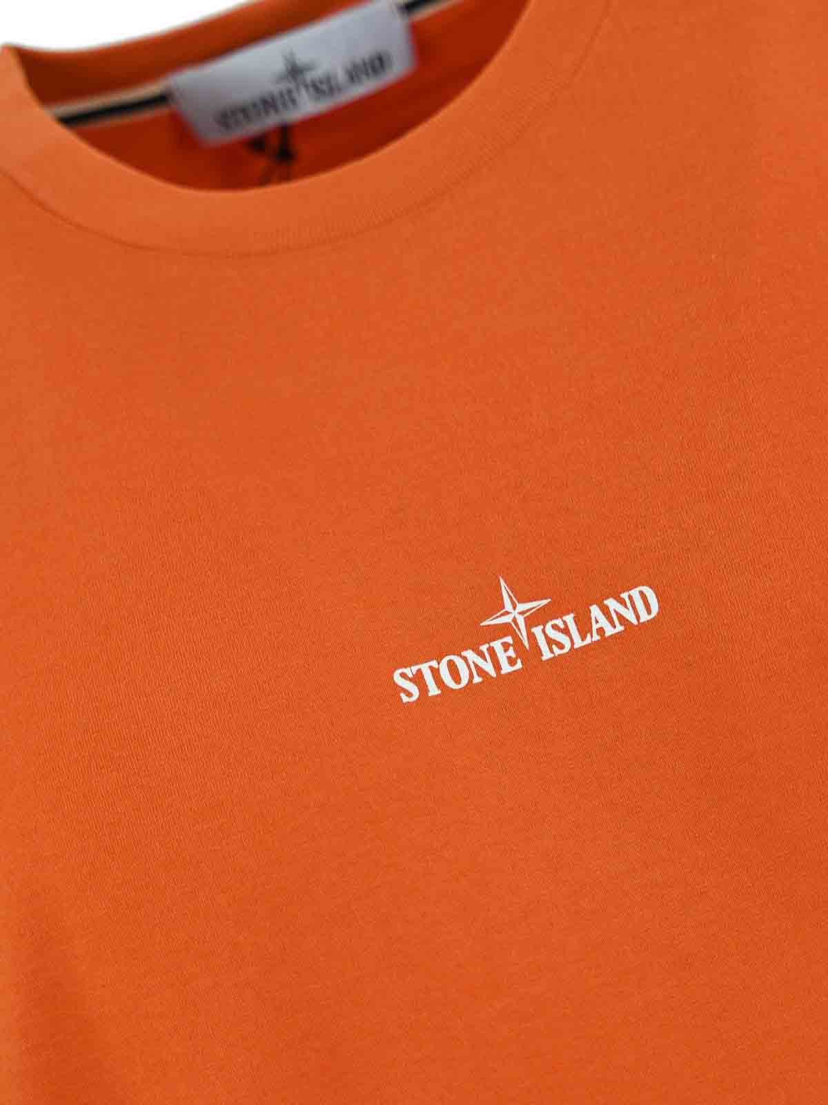 Shop Stone Island Logo Print T-shirt In Orange