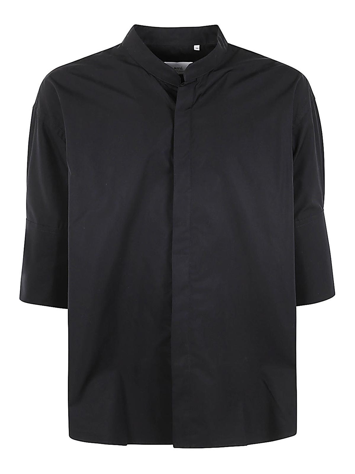 Shop Ami Alexandre Mattiussi Mandarin Collar Shirt In Black